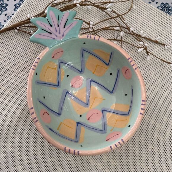 Susan Painter Pineapple Shaped Serving Dish Bowl‎ Handpainted Eclectic Rare - Picture 7 of 10